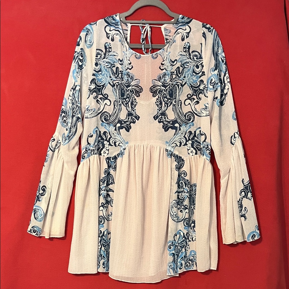 Free People pale lilac and Blue Pleated Blouse